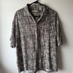 Men's Silk Button Ip Casual Black and White Patterned Shirt